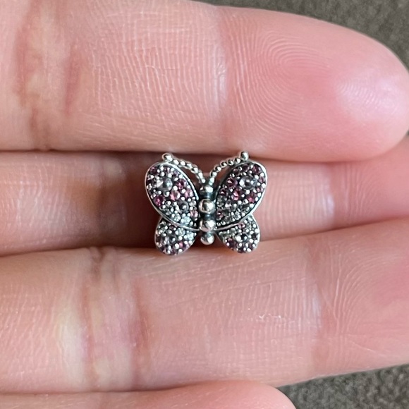 Retired Pandora Dazzling Pink Butterfly Charm Pink Crystals Purple Clear CZ EUC - Picture 4 of 8